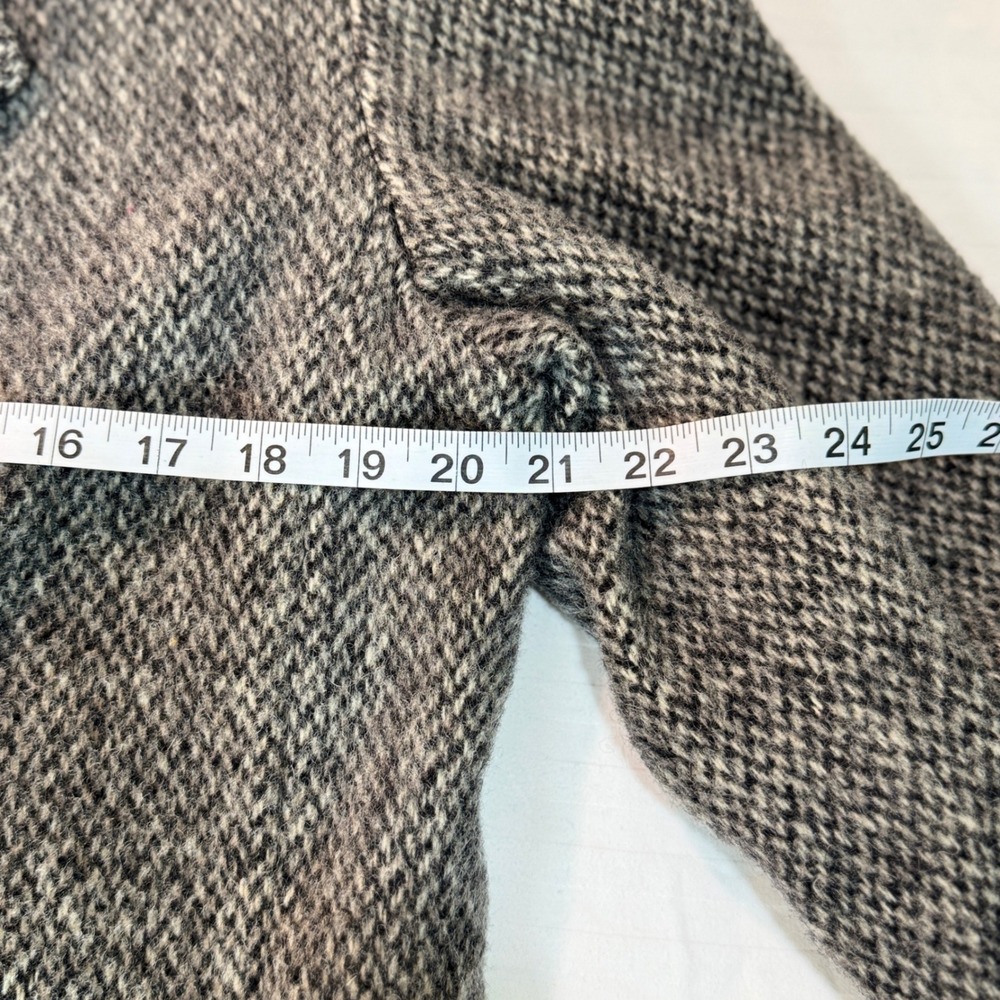 Vintage 100% Wool Herringbone Overcoat Mens Grey Long Trench Coat Made in USA - Picture 4 of 11